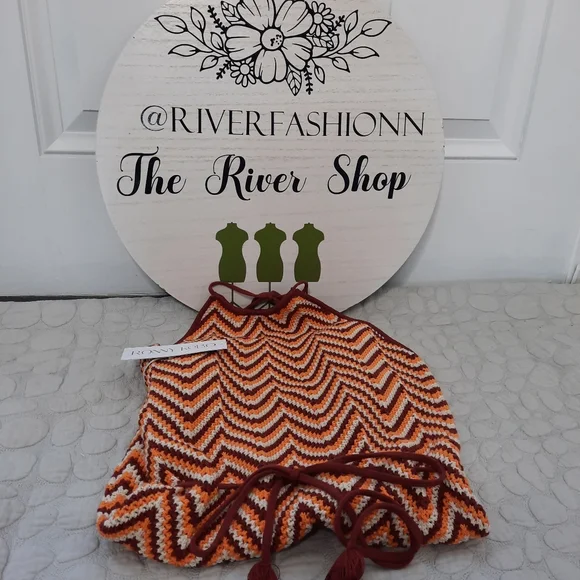 RONNY KOBO Tasseled crochet-knit halterneck mini dress NWT